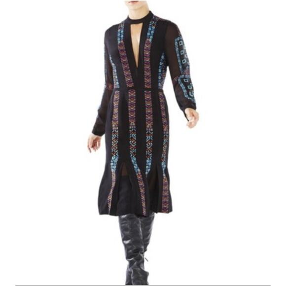 BCBGMAXAZRIA Runway y2k Kaselle Dress Women’s 2Embroidered Geometric Boho - Picture 2 of 16
